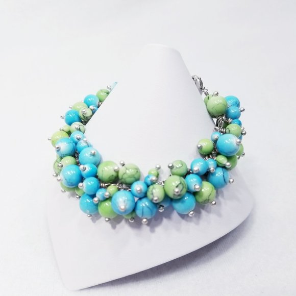 Lucky Brand Blue/Green Cluster Bead Bracelet - Picture 2 of 7